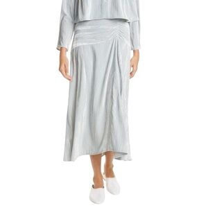 VINCE ✘ Ruched Velvet Paneled Midi Skirt in Pale Sea Glass, 12